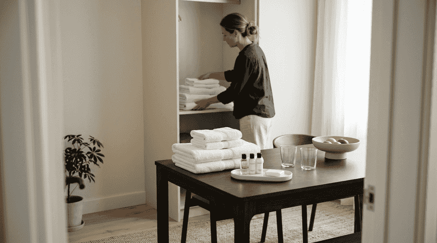 Linens and robes on a made bed